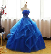 Prom Dress Long Ruffles Ball Gown Quinceanera Dresses Strapless Lace Tulle Beaded Princess Evening Dress - Bmbride